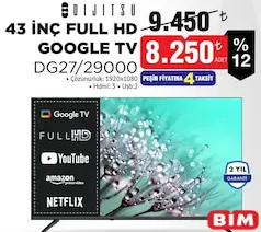 DİJİTSU DG27/29000 43 İNÇ FULL HD GOOGLE TV AKILLI TELEVİZYON DİJİTSU DG27/29000 43 İNÇ FULL HD GOOGLE TV AKILLI TELEVİZYON